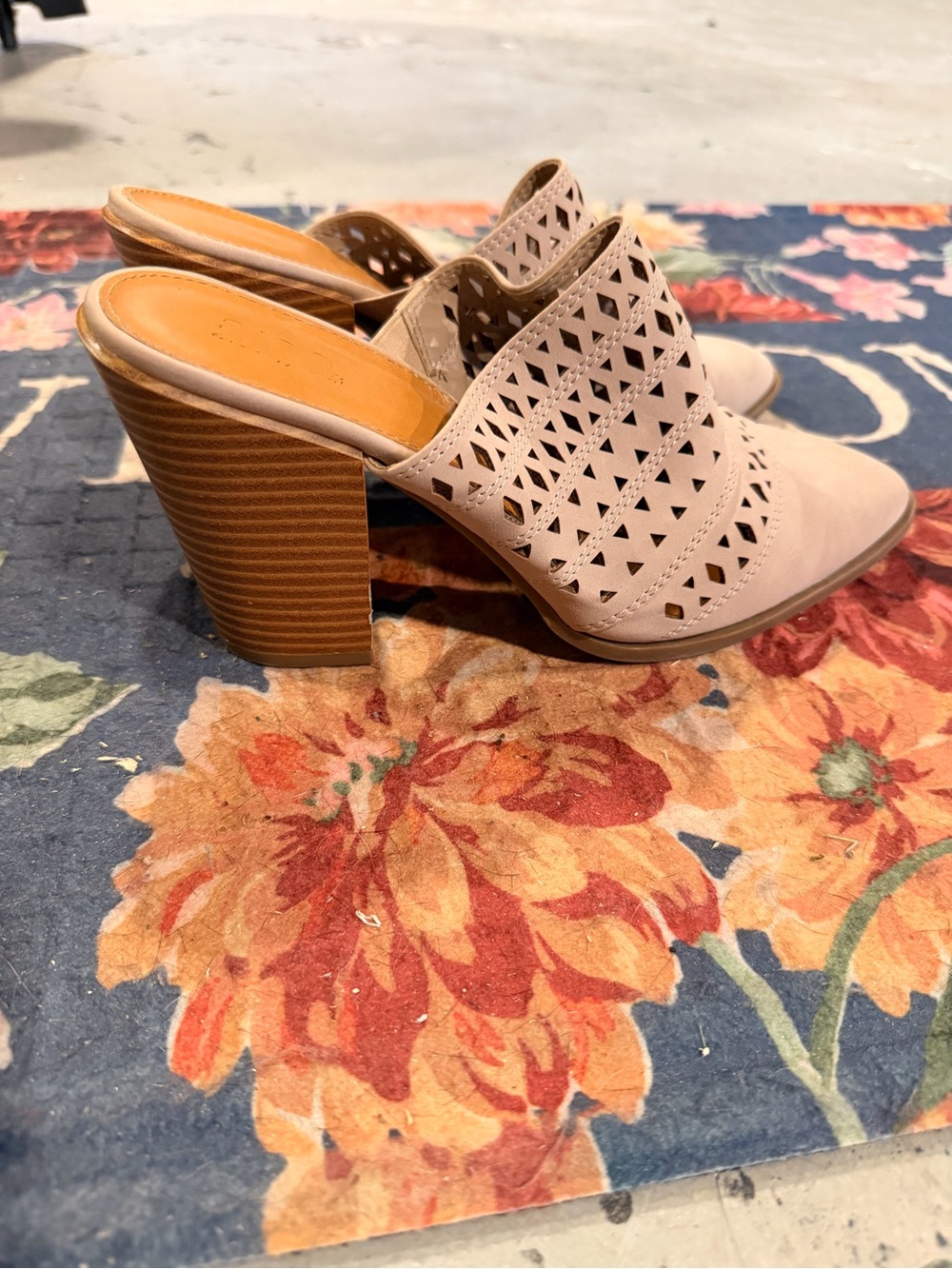 a.n.a Beige Cutout Block Heel Mules